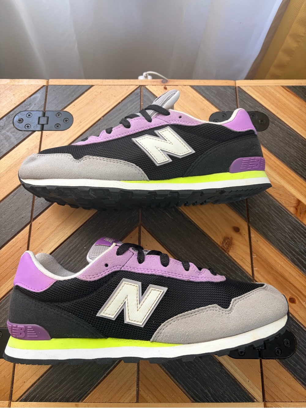 New Balance 574 Black, Lavender & Neon Yellow Retro Runner